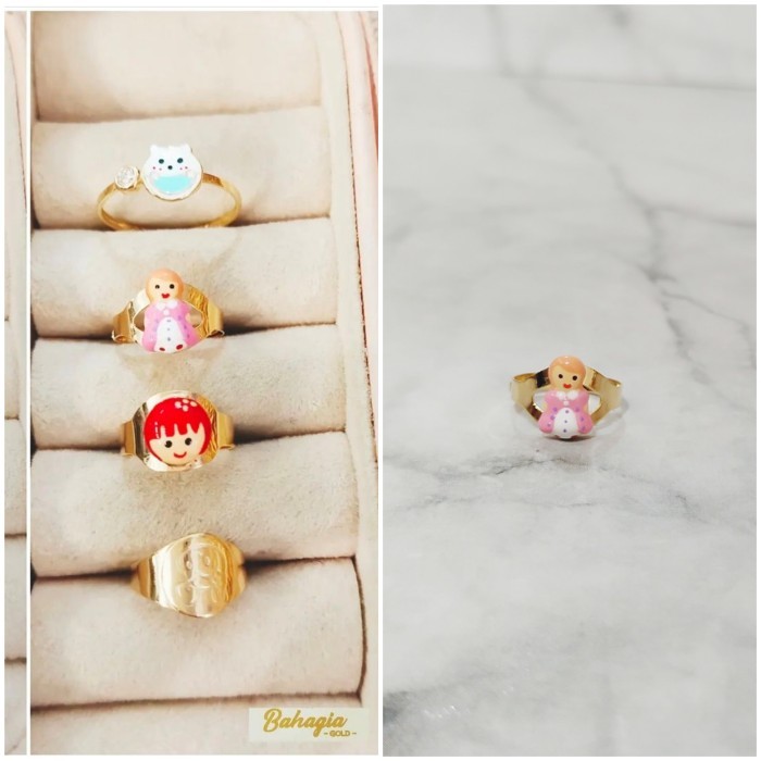 Cincin anak gambar orang cat pink&putih emas kadar 700