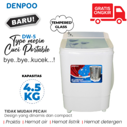 MESIN CUCI PORTABLE DENPOO DW-5 KAPASITAS 4,5 KG MESIN CUCI MINI TERBARU DAN SUPER HEMAT LISTRIK
