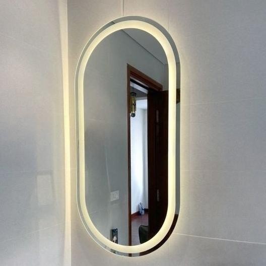 Cermin Kamar Mandi LED Minimalis Touchscreen Wastafel Sanblas