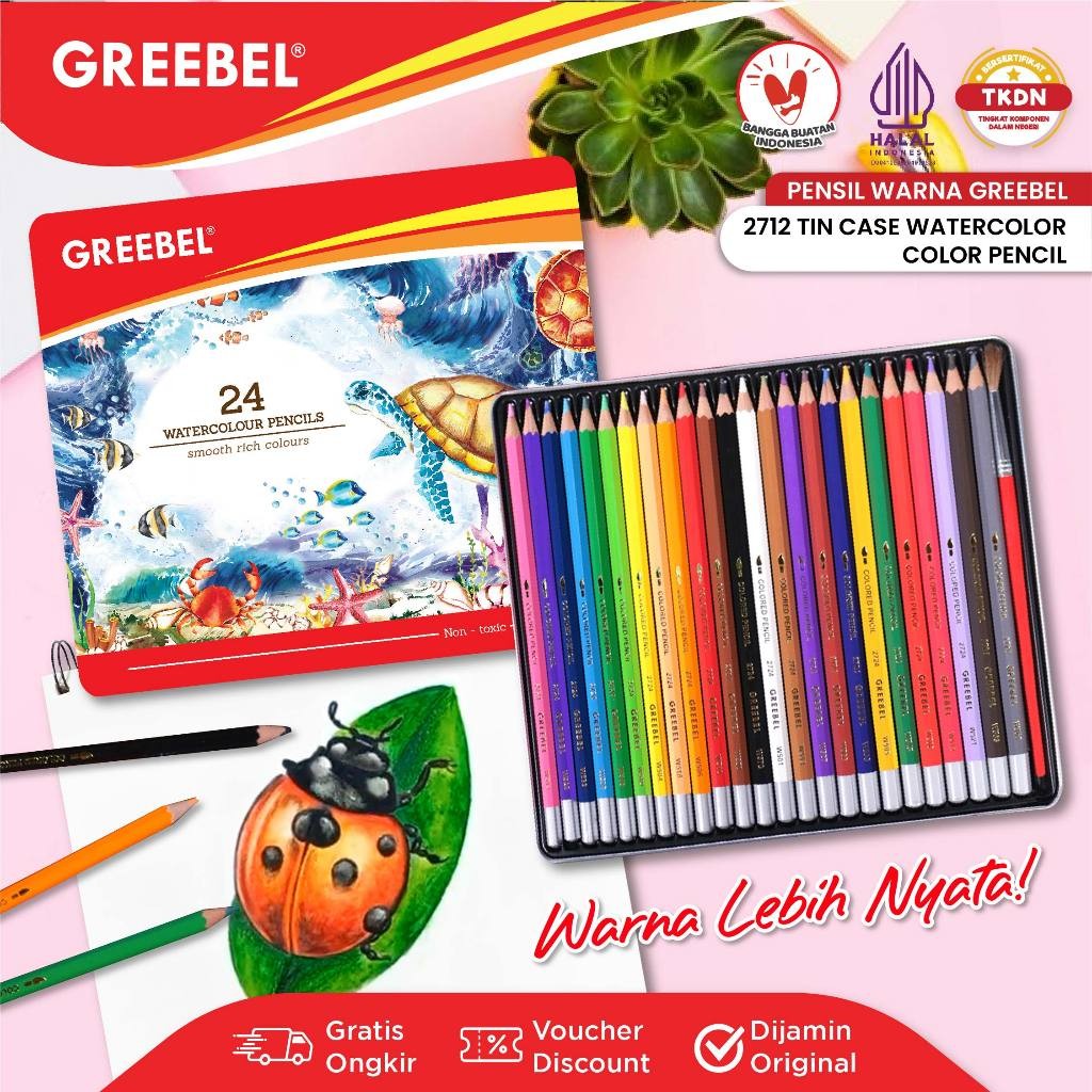 

GREEBEL Pensil Warna / Warna Cerah / Bahan Kuat GREEBEL / GREEBEL 2724 Water Colour Pencil Tin Case