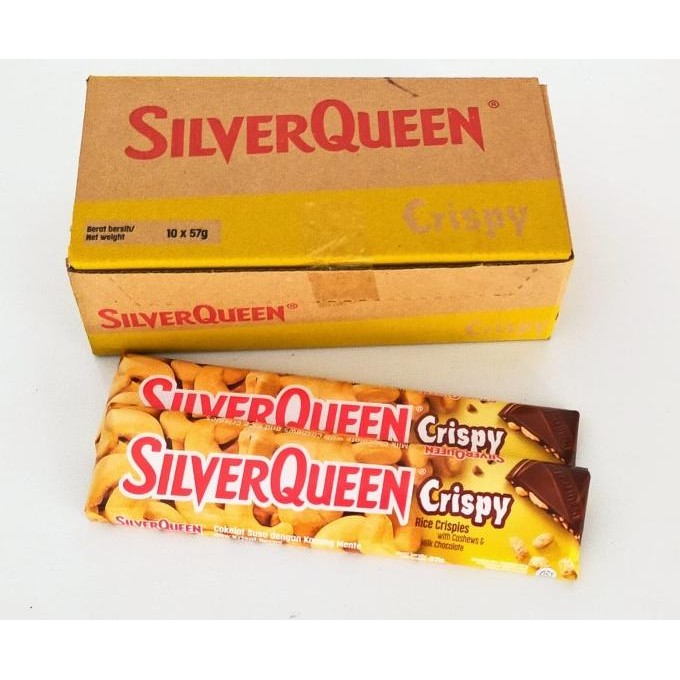 

1 kotak 10 batang Silverqueen dark cashew, almond , milk cashew , cris Berkualitas