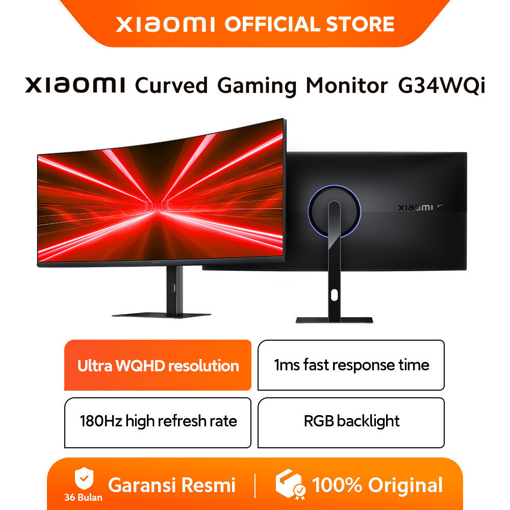 Xiaomi Curved Gaming Monitor G34WQi | Ultra Wide QHD 180Hz 1ms Gaming Monitor 34 Inch | Resmi 3 Tahu