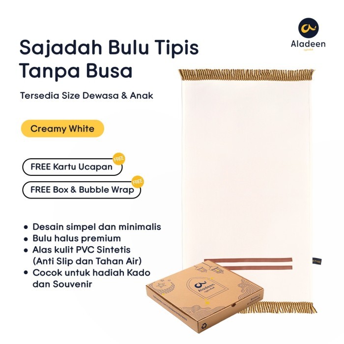 Ready Stock Sajadah Aladeen Bulu Tipis (Tanpa Busa) - Putih Krem Size Dewasa