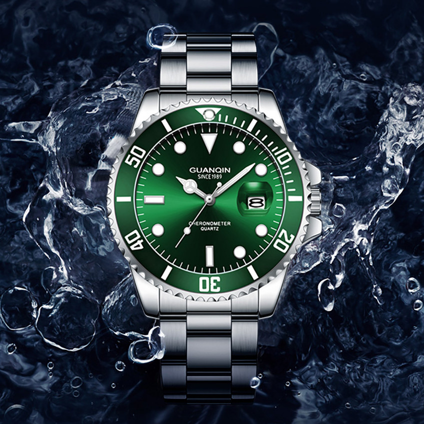 GUANQIN Quartz Watch for Man 2024 NEW 50M Waterproof Stainless steel Strap Water Ghost Watch