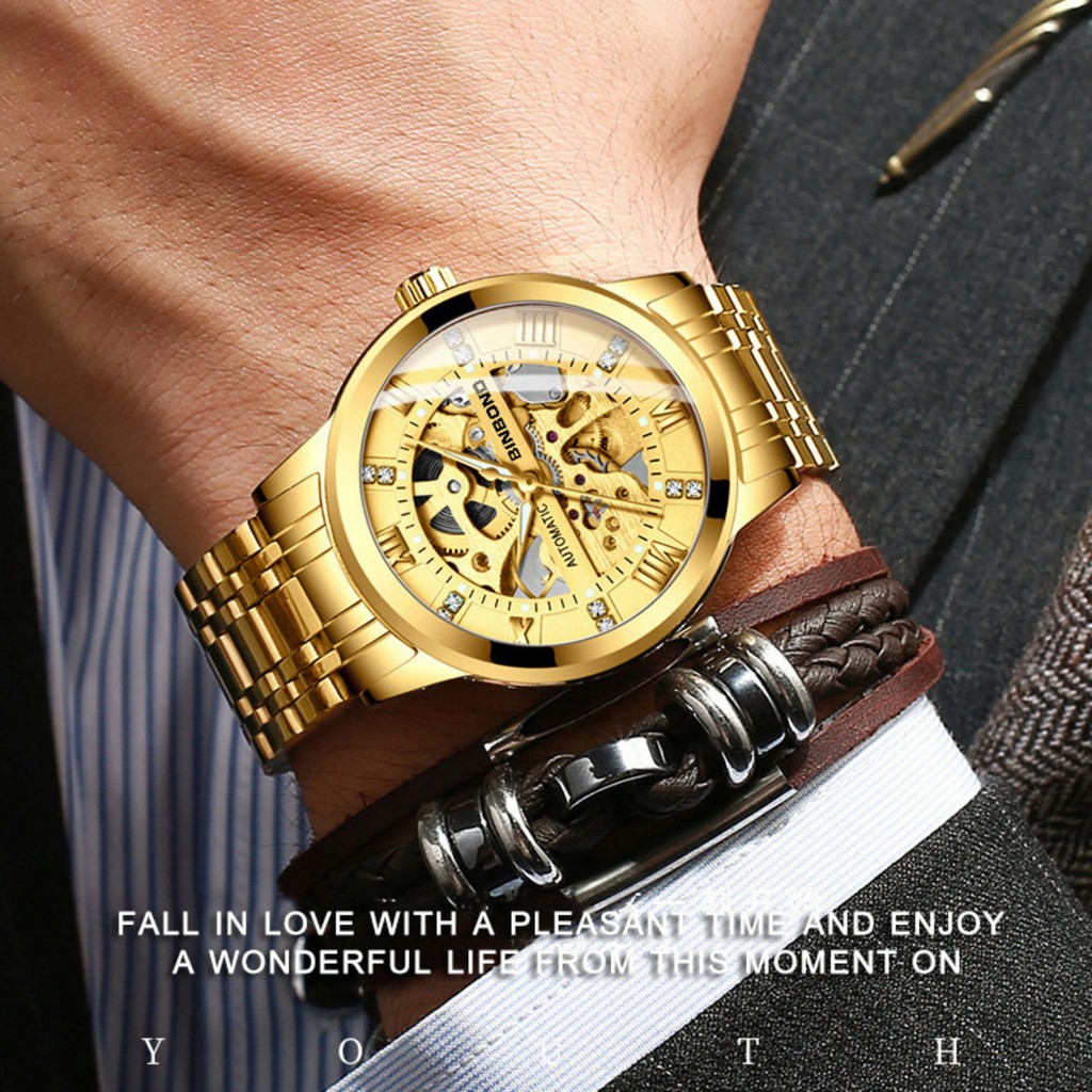 Fully Automatic Mechanical Watch Business Watch 30M Waterproof Hollow Skeleton Tourbillon Stainless