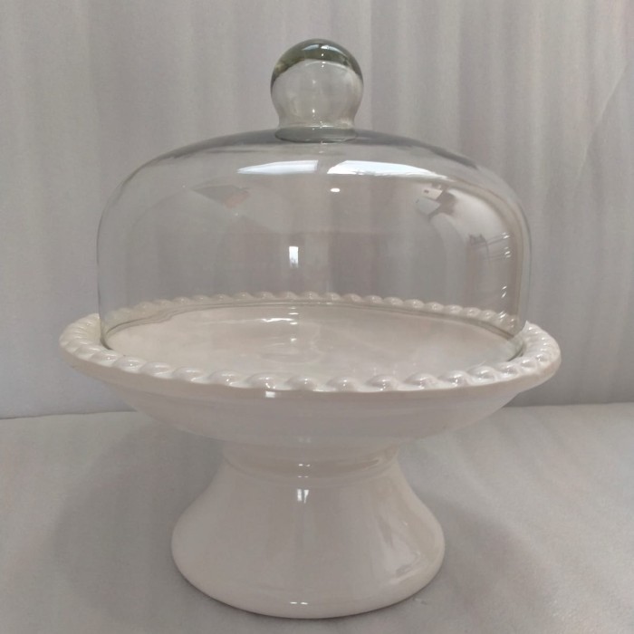 ceramic cake stand with glass cover tempat kue tutup kaca besar