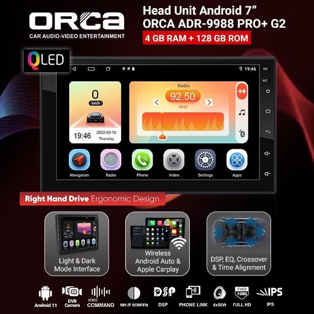* Head Unit Android Auto Carplay 7 Inch Orca Adr-9988 Pro+ Plus *