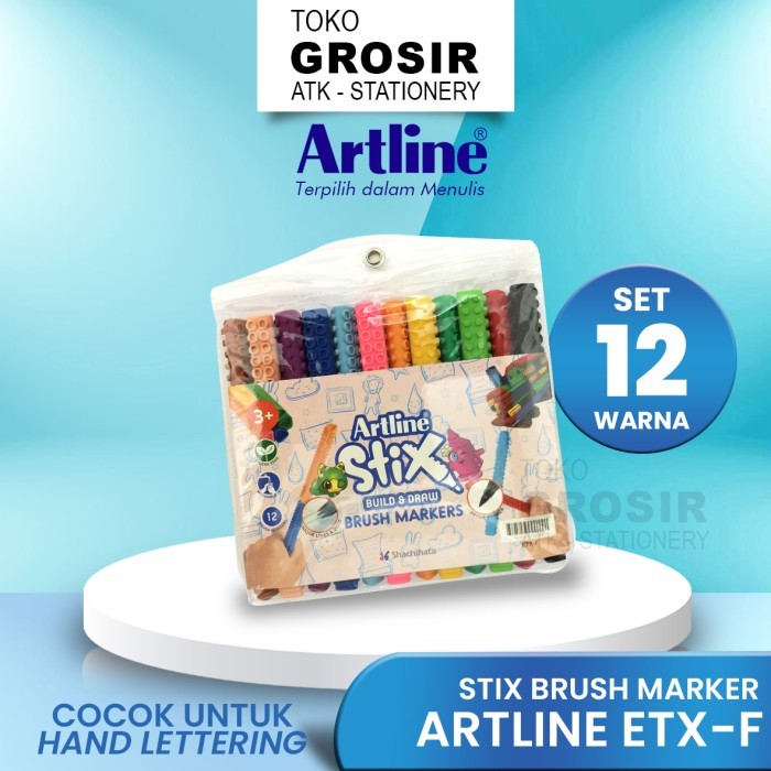 

GROSIR Spidol Brush Lettering Artline Stix SET 12 WARNA ETX-F/12