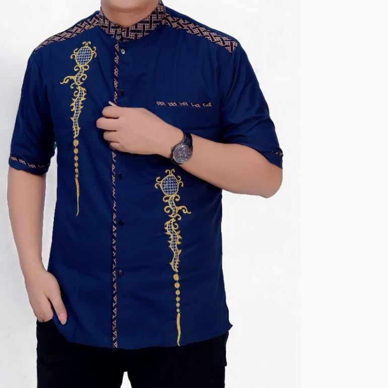 It34 Baju Koko Bordir Dewasa Lengan Pendek Premium Terbaru 2022 Kombinasi Batik Pekalongan Koko Musl