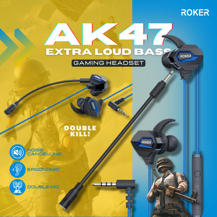 Earphone / Headset Roker Gaming Ak47 Suara Extra Loud Bass