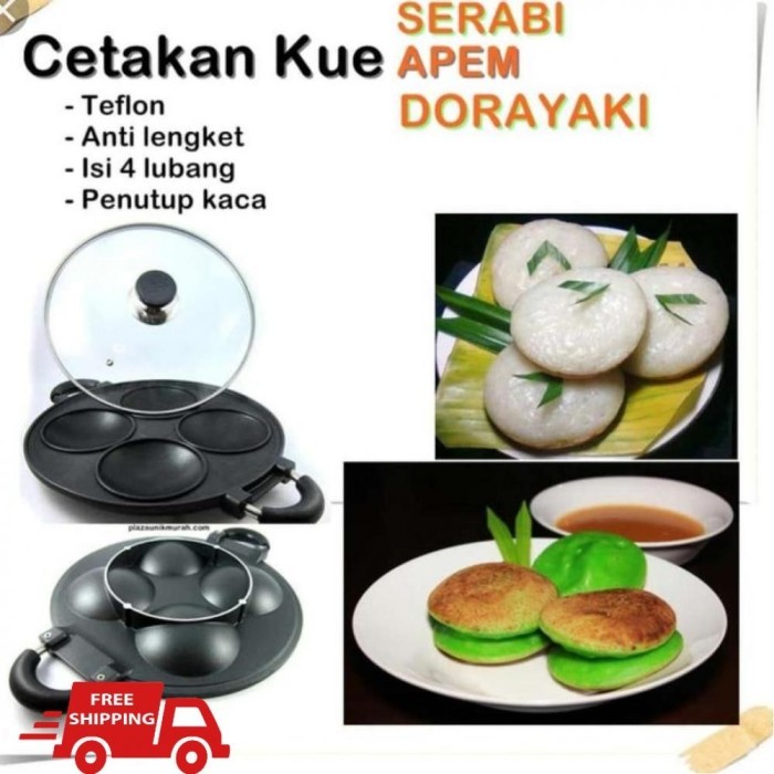 

BEST SELLER CETAKAN KUE SERABI 4 LUBANG CEKUNG CEMBUNG TEFLON ANTI LENGKET