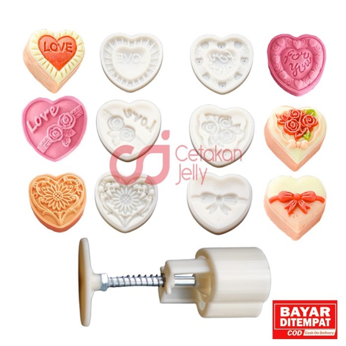 

BEST SELLER CJ CETAKAN MOONCAKE NASTAR KUE KERING LOVE HATI 50 GR 6 MODEL
