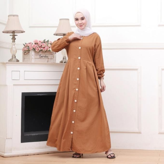Baju Gamis Wanita Gamis Rayon Polos Busui Full Kancing Depan Xl Promo