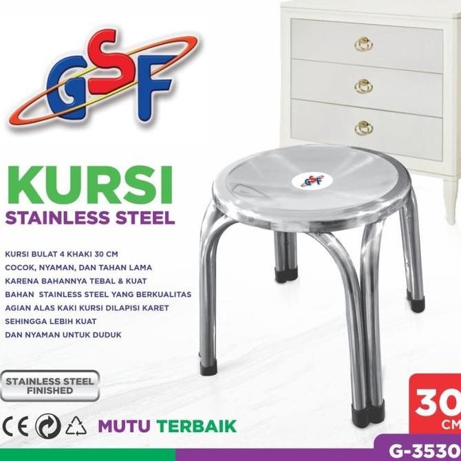 

New Gsf Kursi Pendek Stainless Steel 30Cm | Kursi Bakso Bulat Anti Karat Kuat