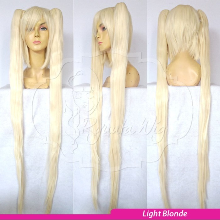 Twintail clip blonde pirang Wig lurus kuncir panjang / cosplay Miku