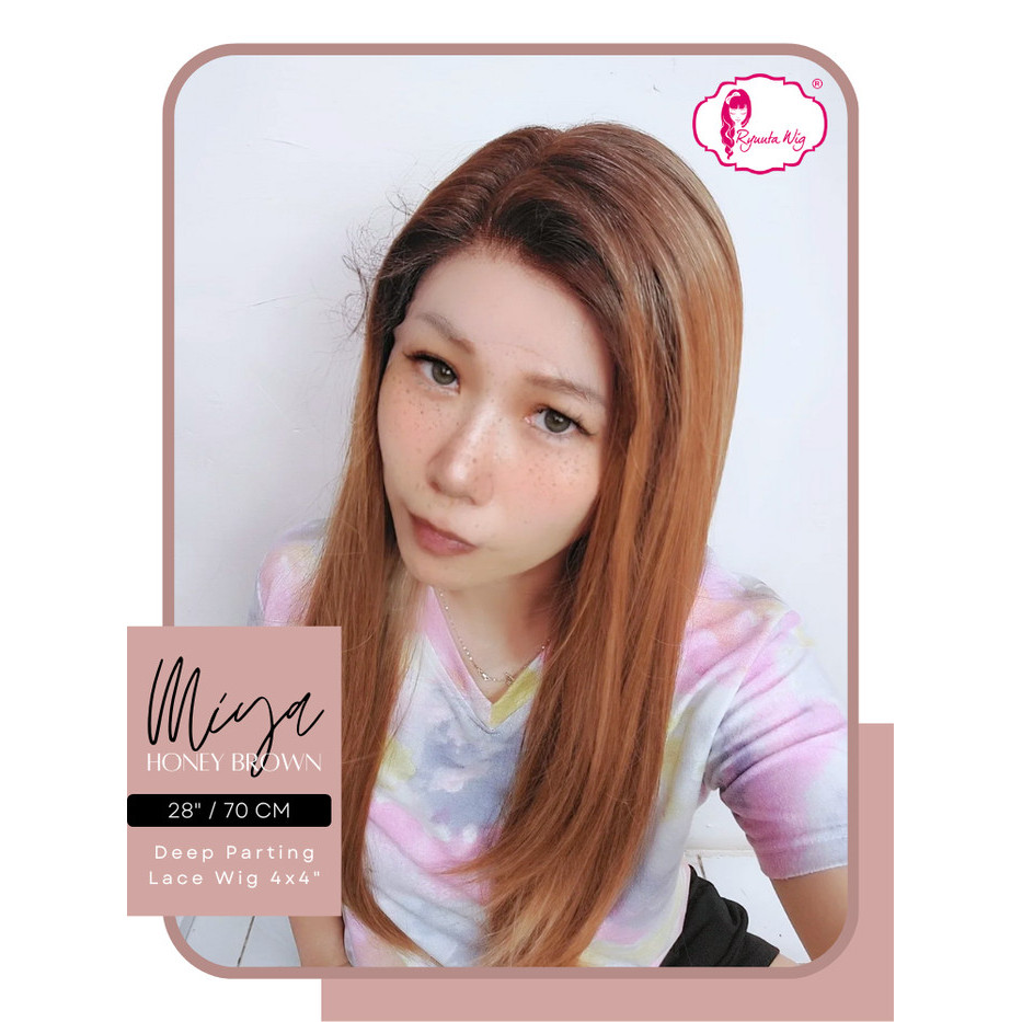 RyuutaWig Half Lace Wig Free Parting Deep Part Miya Honey Brown