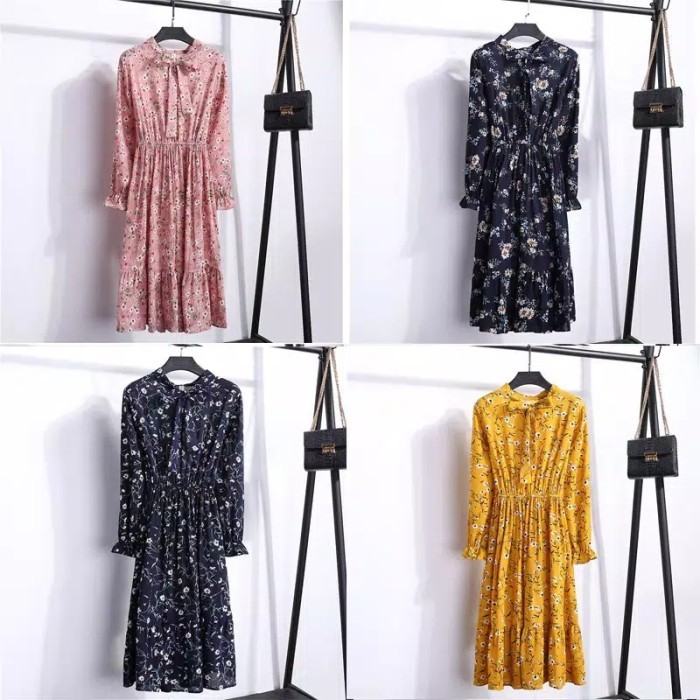 Potongan Harga Dress Sifon Model Korea/ Dress Sifon Motif Bunga High Quality Wrt1