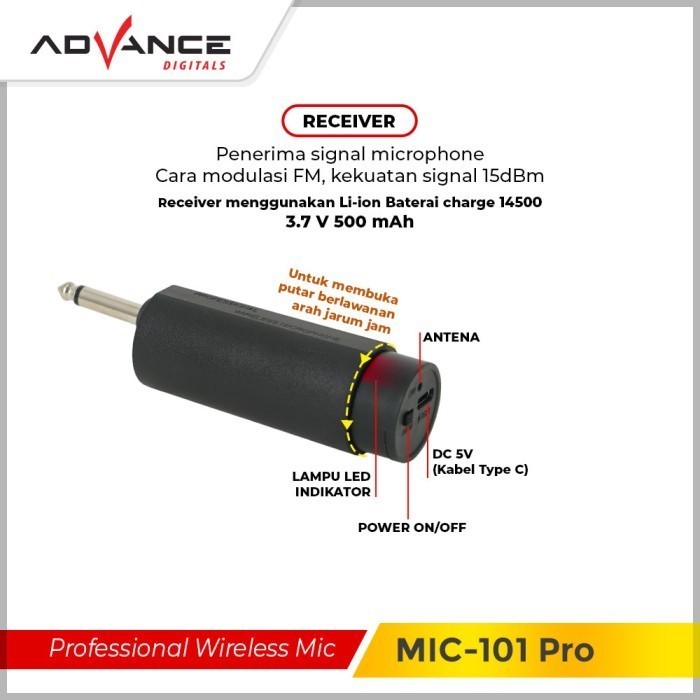Advance Mic Wireless UHF Mic digital Batrei dapat di Charger