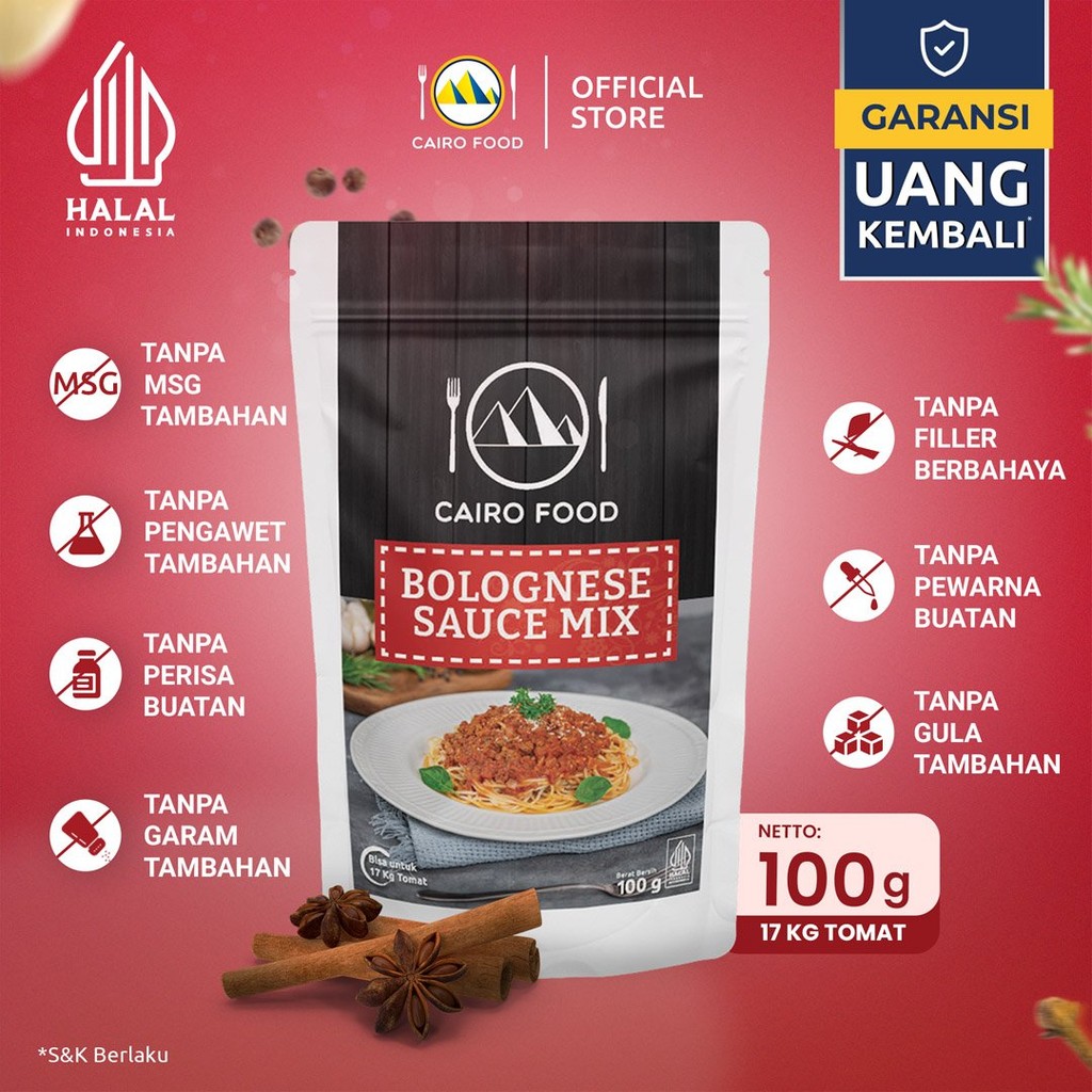 

Bumbu Bolognese Sauce Mix Sehat – Tanpa MSG, 100% Rempah Murni | Cairo Food - 100 gram