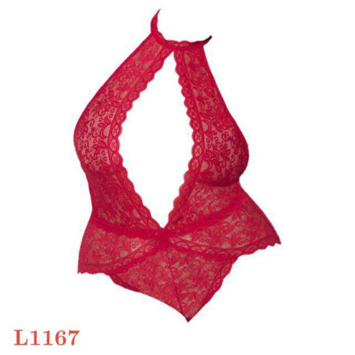 L1167 Baju Tidur Haram Sexy Jumbo Big Size Teddy Bodysuit Halter Merah