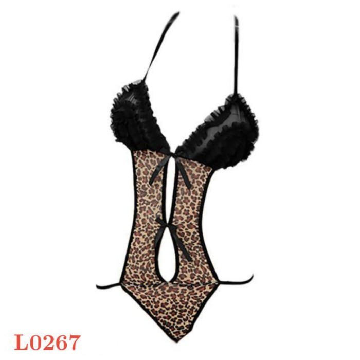 L0267 Baju Tidur Haram Sexy Teddy Bodysuit Halter Leopard Macan Tutul