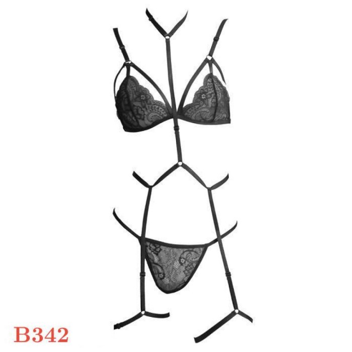 B342 Bra Set Sexy Bikini Bralette Hitam Transparan Cd Tali Garter Hot