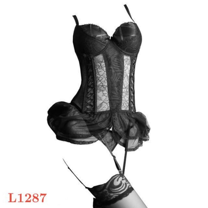 L1287 Baju Tidur Haram Sexy Bustier Korset Bra Kawat Garter Stocking