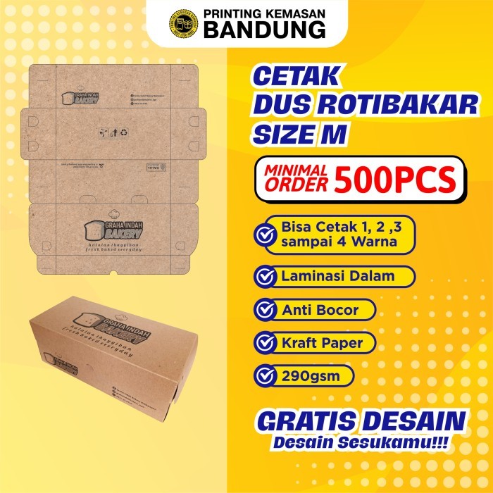 CUSTOM CETAK 1 WARNA DUS ROTI BAKAR BANDUNG BOX KRAFT 290GSM KOTAK KUE