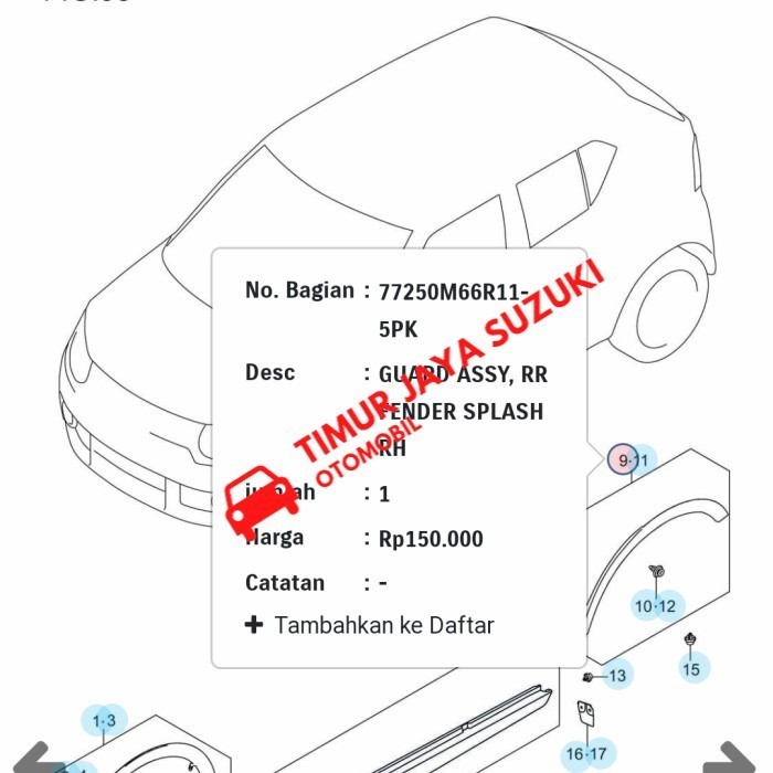 Lis spakbor belakang Ignis asli SGP