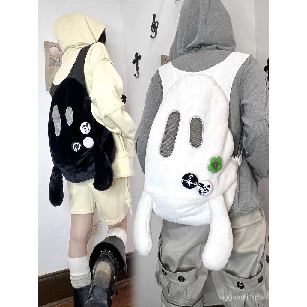 Tas Ransel Bulu Tas Sekolah Tas anak Sekolah Y2k Tas Boneka Populer Tas Cute Karakter Hitam