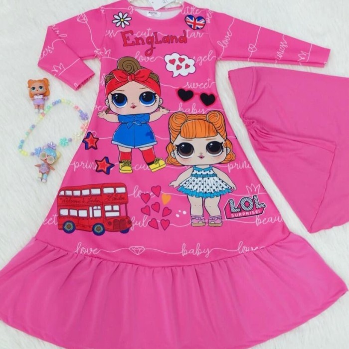 ZB945 gamis anak LOL England STOK TERBATAS