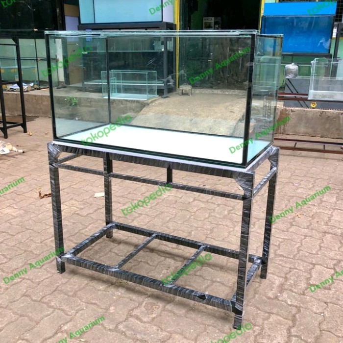 AQUARIUM 100x50x50cm KACA 8mm SET RAK BESI HOLO
