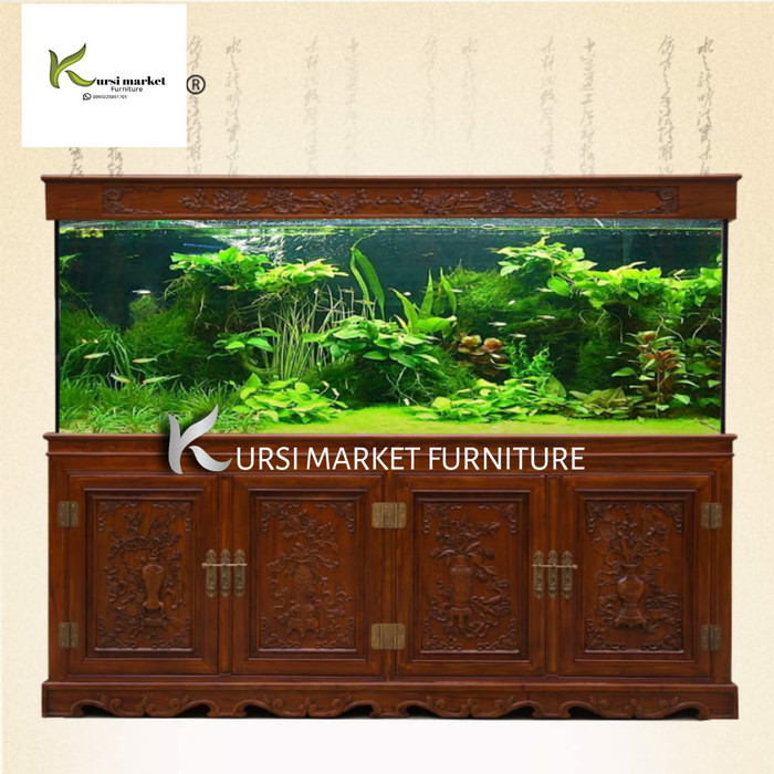 Kabinet aquarium 180cm buat ikan arwana mewah bufet aquarium kayu jati