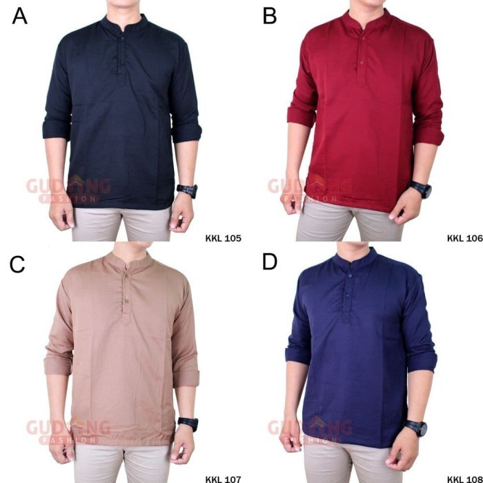 AL501 Kemeja Muslim Pria Baju Koko Lengan Panjang Polos BIG SALE