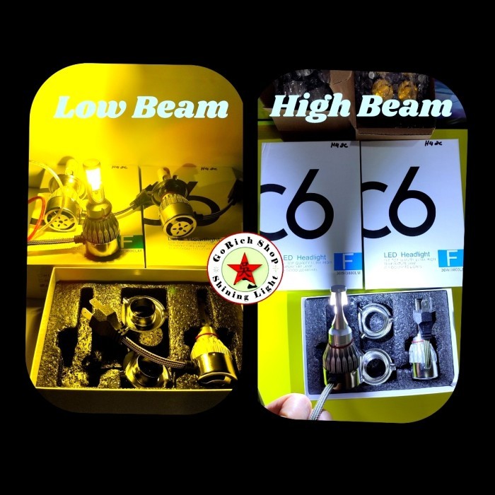 

BERGARANSI Led Lampu Utama Headlamp C6 H4 2 Warna COB Chips 36W Hi/Low Beam