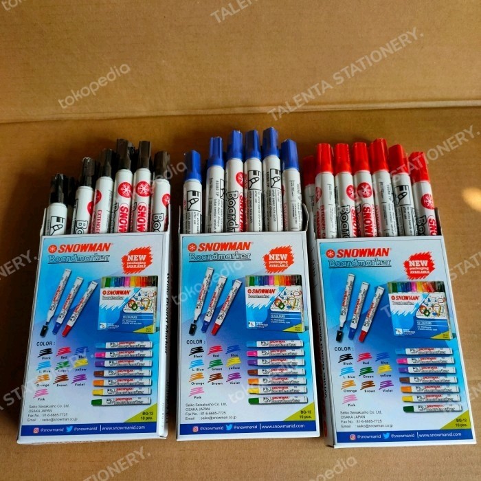 

spidol snowman whiteboard bg satu lusin isi12pcs hitam, biru, merah,