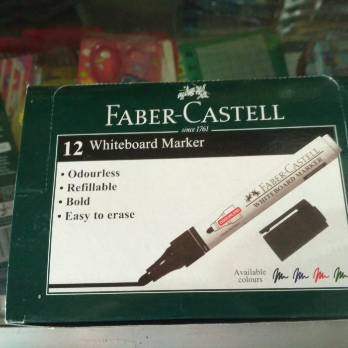 

Faber-Castell 12 Whiteboard Marker Black 552999/Spidol bisa dihapus.