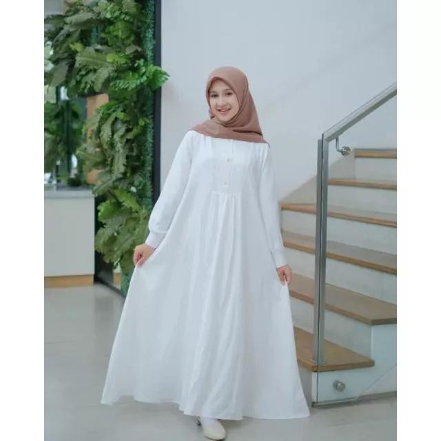 Promo Gamis Syar'I Anak Wanita Muslim Alika Kids Tile Dress Putih Modis Lebaran Terbaru Airflow Baju