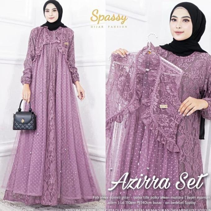 Baju Gamis Wanita Muslim Azirra Set Maxy Brokat Pesta Kondangan Modis Terbaru