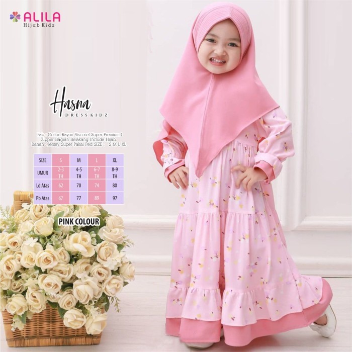Setelan Gamis Jilbab Anak Hasna Syari Kids Rayon Premium Adem -Alila