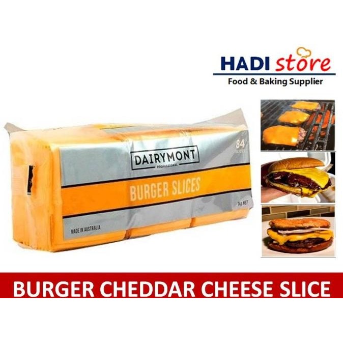 

PROMO / DAIRYMONT RED CHEDDAR CHEESE, KEJU BURGER SLICE 1 KG- 84 slices NON COD