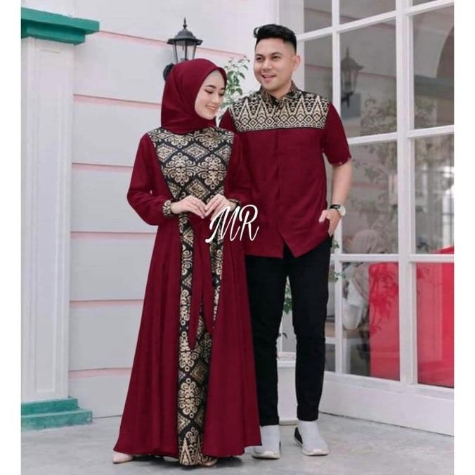 Super Sale, Gamis Batik Kombinasi Polos Terbaru 2022 Modern Couple Baju Muslim