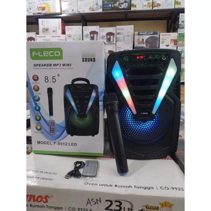 Fleco Speaker Bluetooth Karaoke Fleco F 8511/ F 8512 Led 8.5 Inch Bonus Mic Wireless Suara Bass