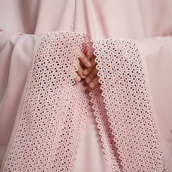 New Mukena Buttonscarves Ultra Finre Lace Prayer Robe - Blush Pink Best Seller