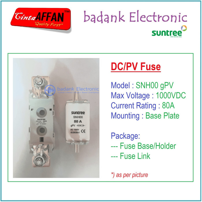 80A - SUNTREE SNH00 gPV 1P 1000V DC Fuse Base/Holder + Fuse Link PV