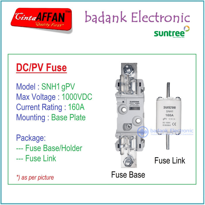 160A - SUNTREE SNH1 gPV 1P 1000V DC Fuse Base/Holder + Fuse Link PV