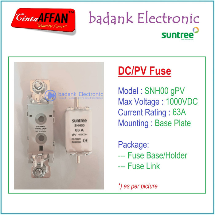 63A - SUNTREE SNH00 gPV 1P 1000V DC Fuse Base/Holder + Fuse Link PV