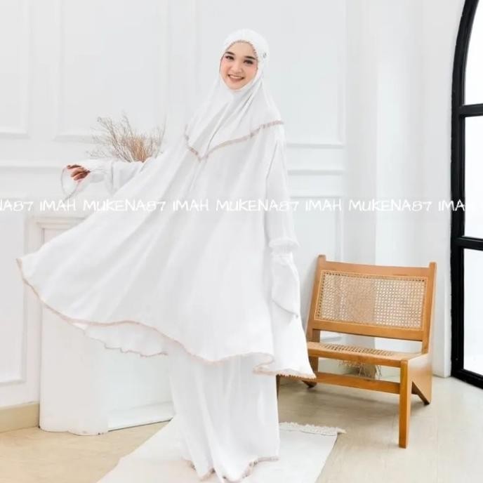 Spesial Mukena Umroh Rayon Twill Stelan Berlengan Renda Cantik Mukenah Jumbo Bersaku
