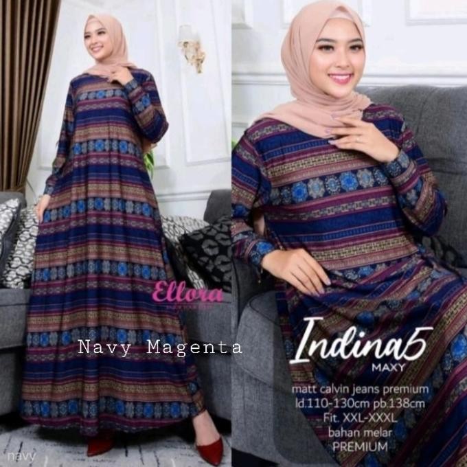 Gamis Batik Jumbo Kaos Calvin Jeans Tebal Dress Batik Wanita Muslim Terlaris