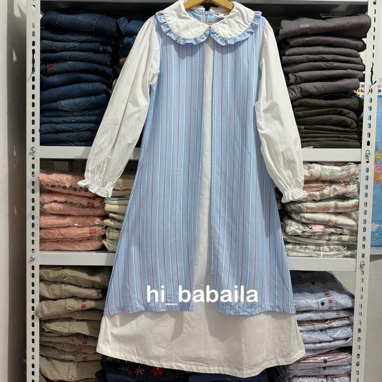 HK Cool Girl Baju Muslim / Dress Gamis Anak Perempuan Salur TERLARIS